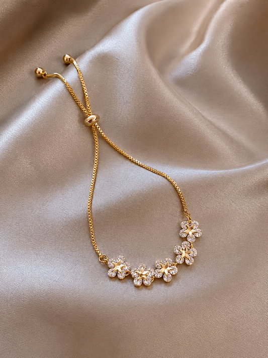 Adjustable Crystal Flower Bracelet – Gold