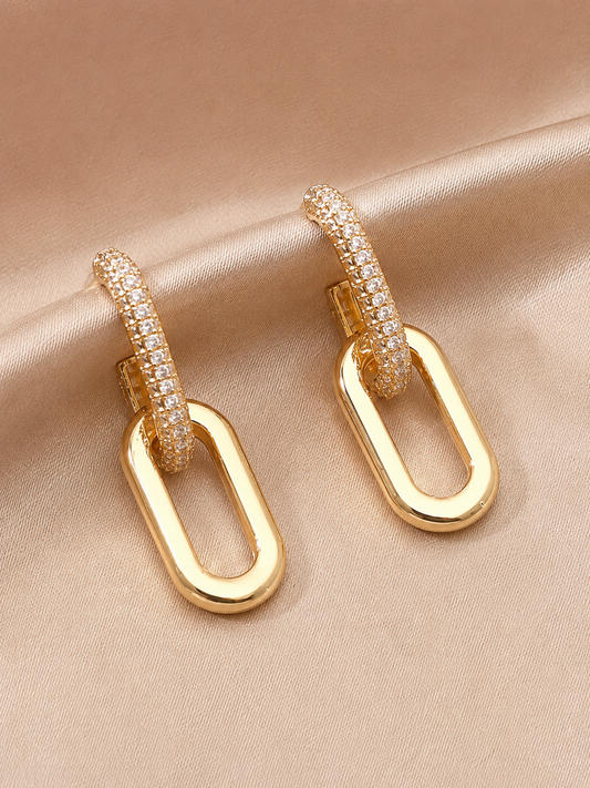 Crystal Pavé Link Drop Earrings – Gold